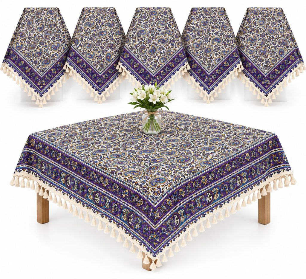 رومیزی قلم کاری بنفش