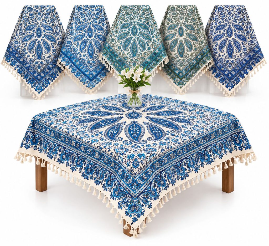رومیزی قلم کاری آبی